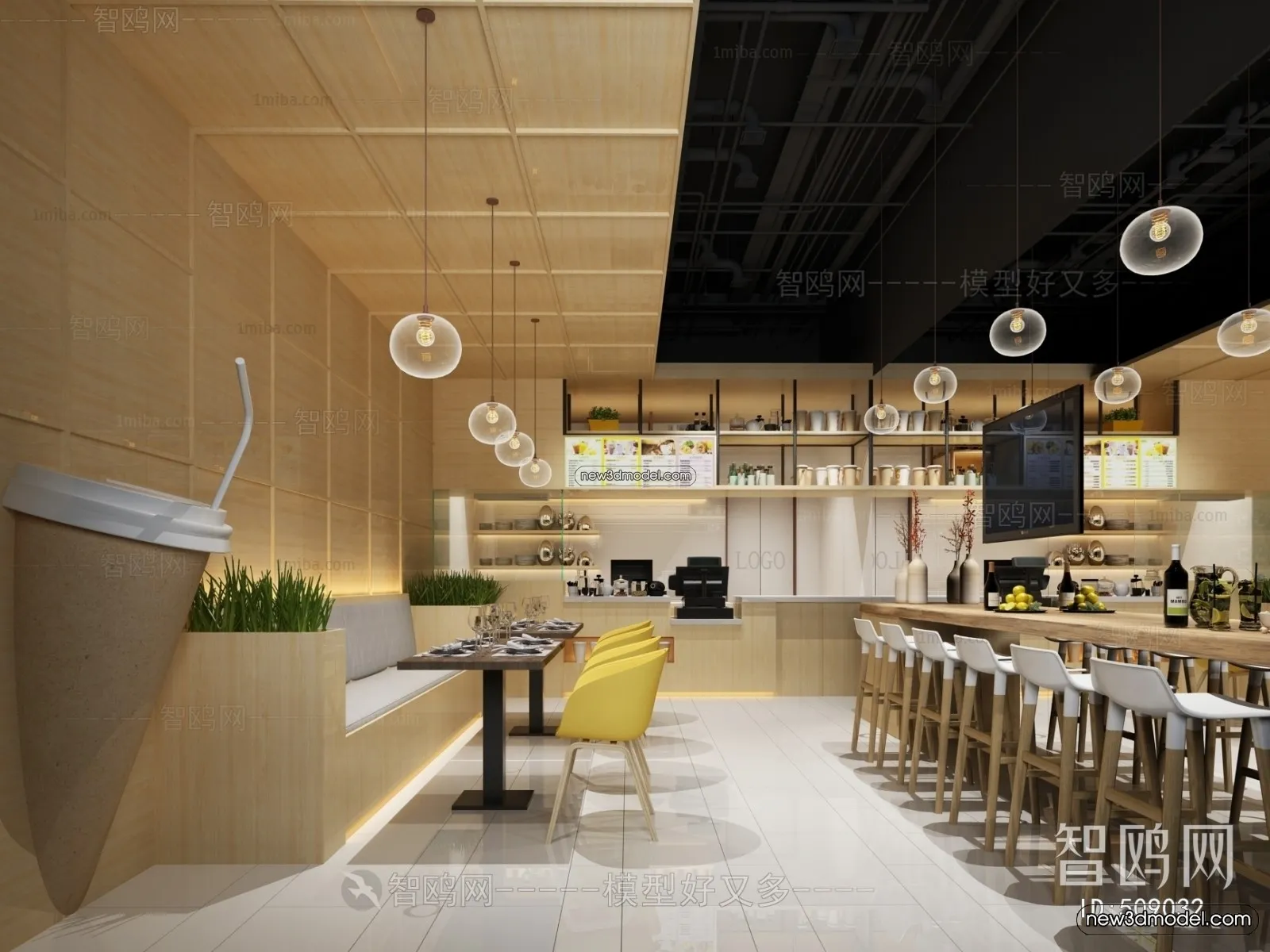 Restaurant and Fastfood 3D Scene – 3D Blocks – 048 – VRAY