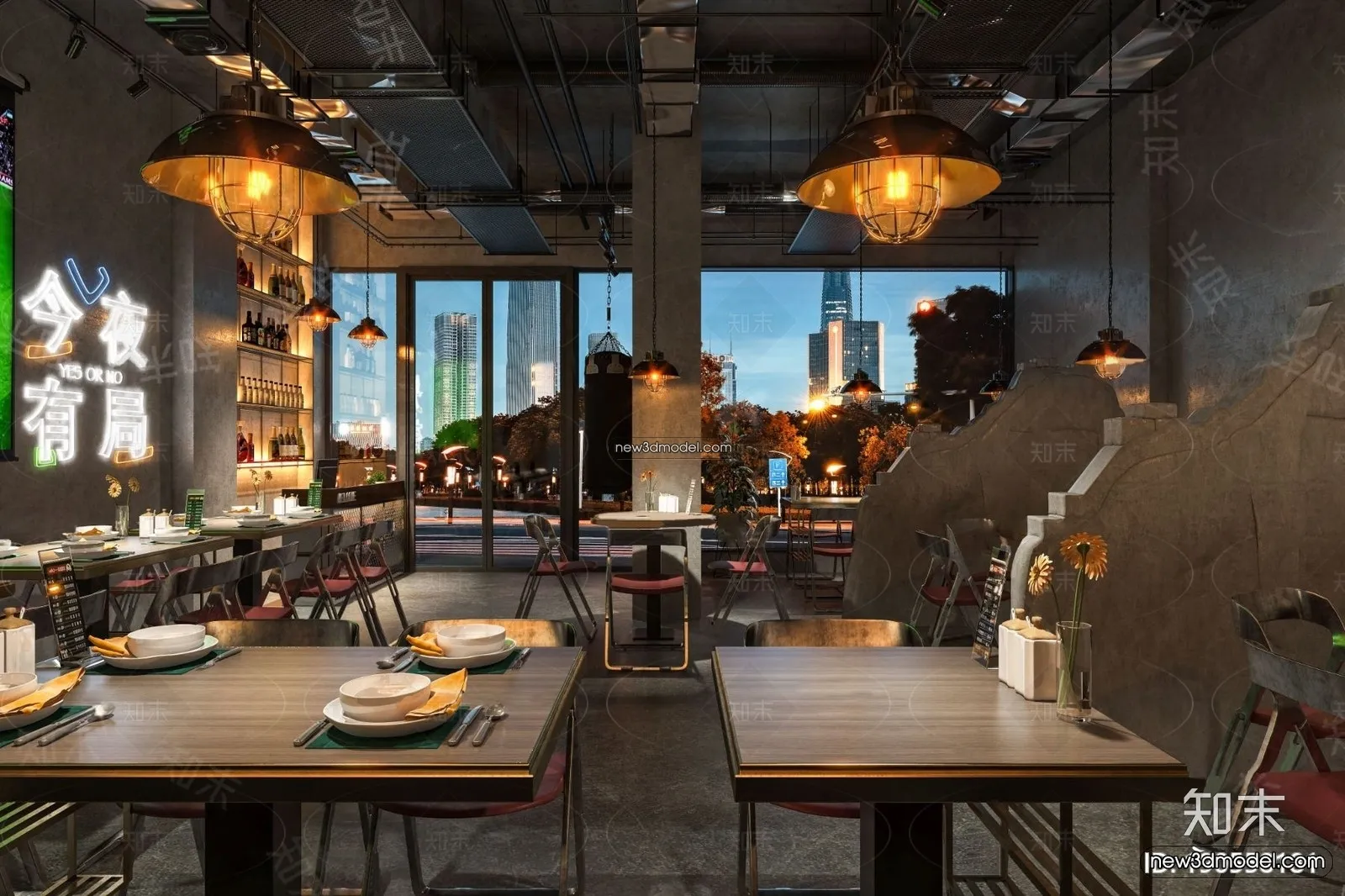 Restaurant and Fastfood 3D Scene – 3D Blocks – 051 – VRAY