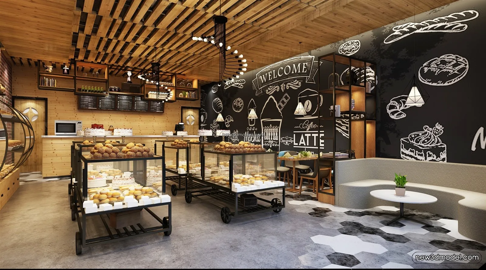 Restaurant and Fastfood 3D Scene – 3D Blocks – 060 – VRAY