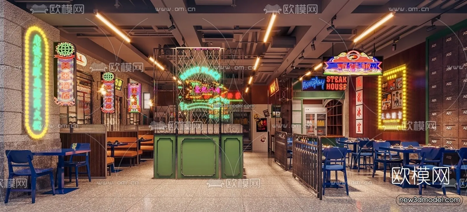 Restaurant and Fastfood 3D Scene – 3D Blocks – 065 – VRAY