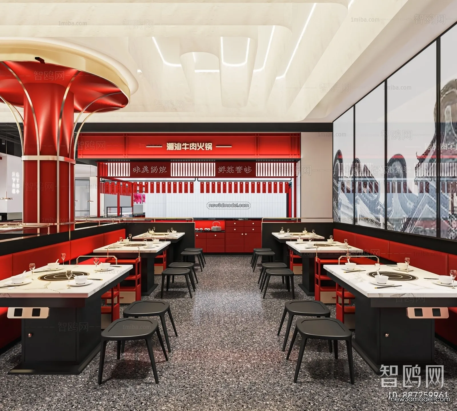 Restaurant and Fastfood 3D Scene – 3D Blocks – 067 – VRAY