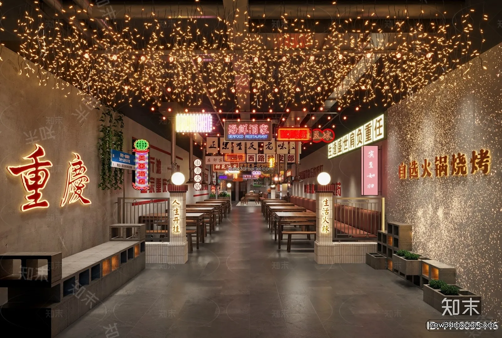 Restaurant and Fastfood 3D Scene – 3D Blocks – 068 – VRAY