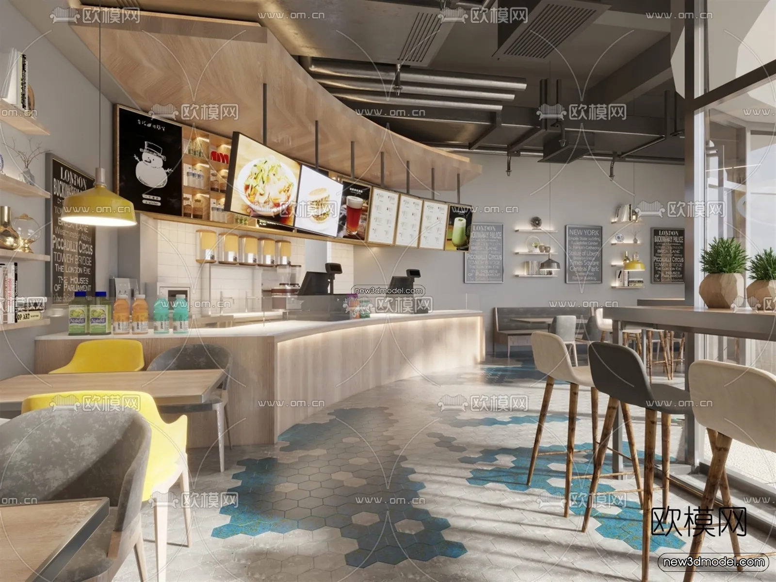 Restaurant and Fastfood 3D Scene – 3D Blocks – 073 – VRAY