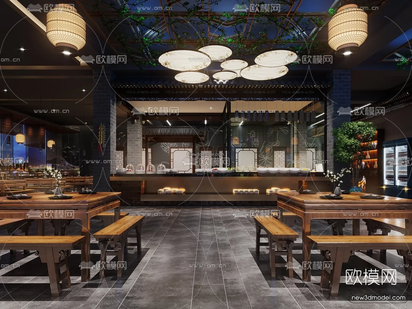 Restaurant and Fastfood 3D Scene – 3D Blocks – 076 – VRAY