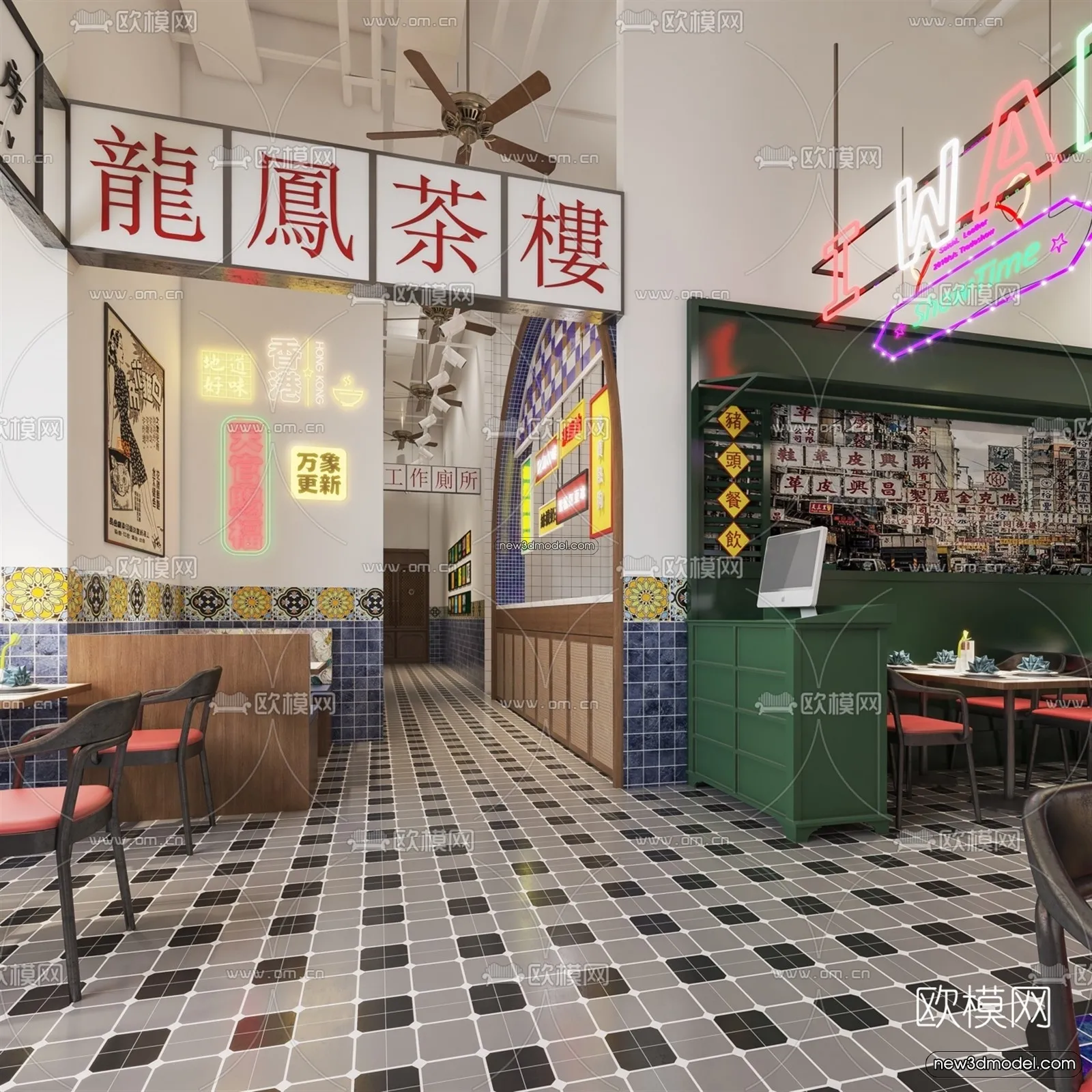 Restaurant and Fastfood 3D Scene – 3D Blocks – 080 – VRAY
