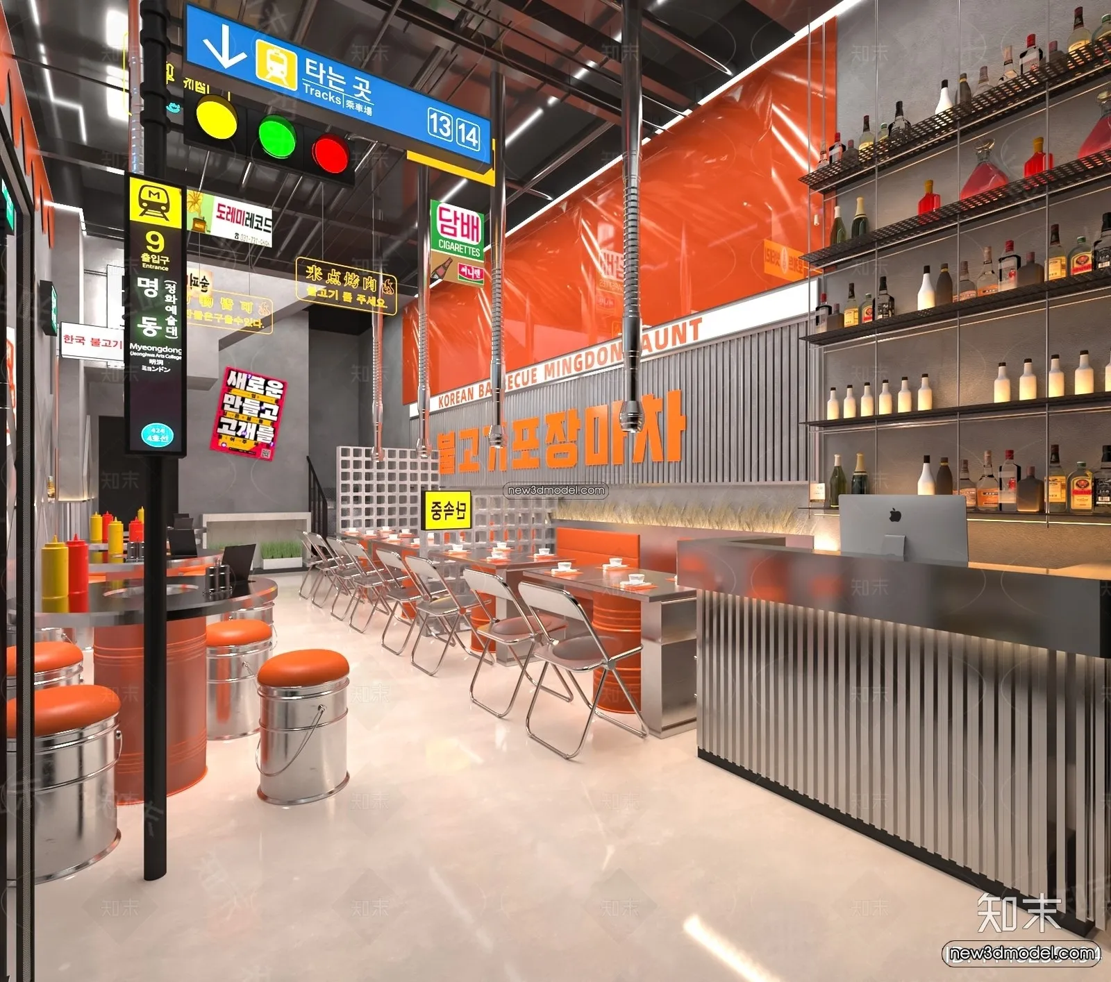 Restaurant and Fastfood 3D Scene – 3D Blocks – 099 – VRAY