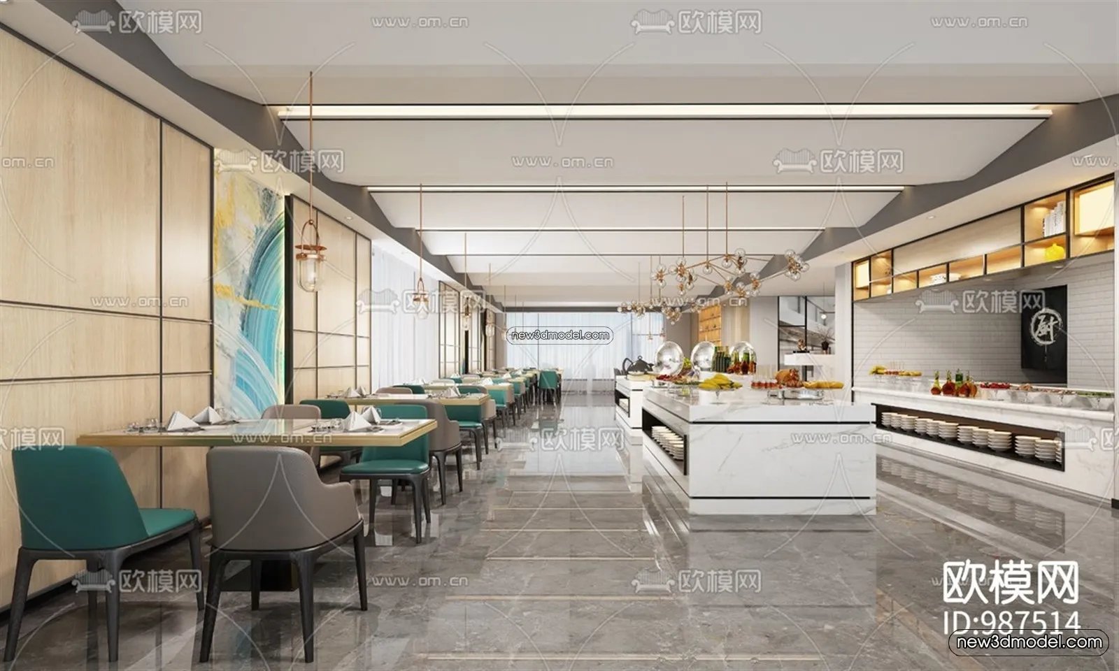 Restaurant and Fastfood 3D Scene – 3D Blocks – 124 – VRAY