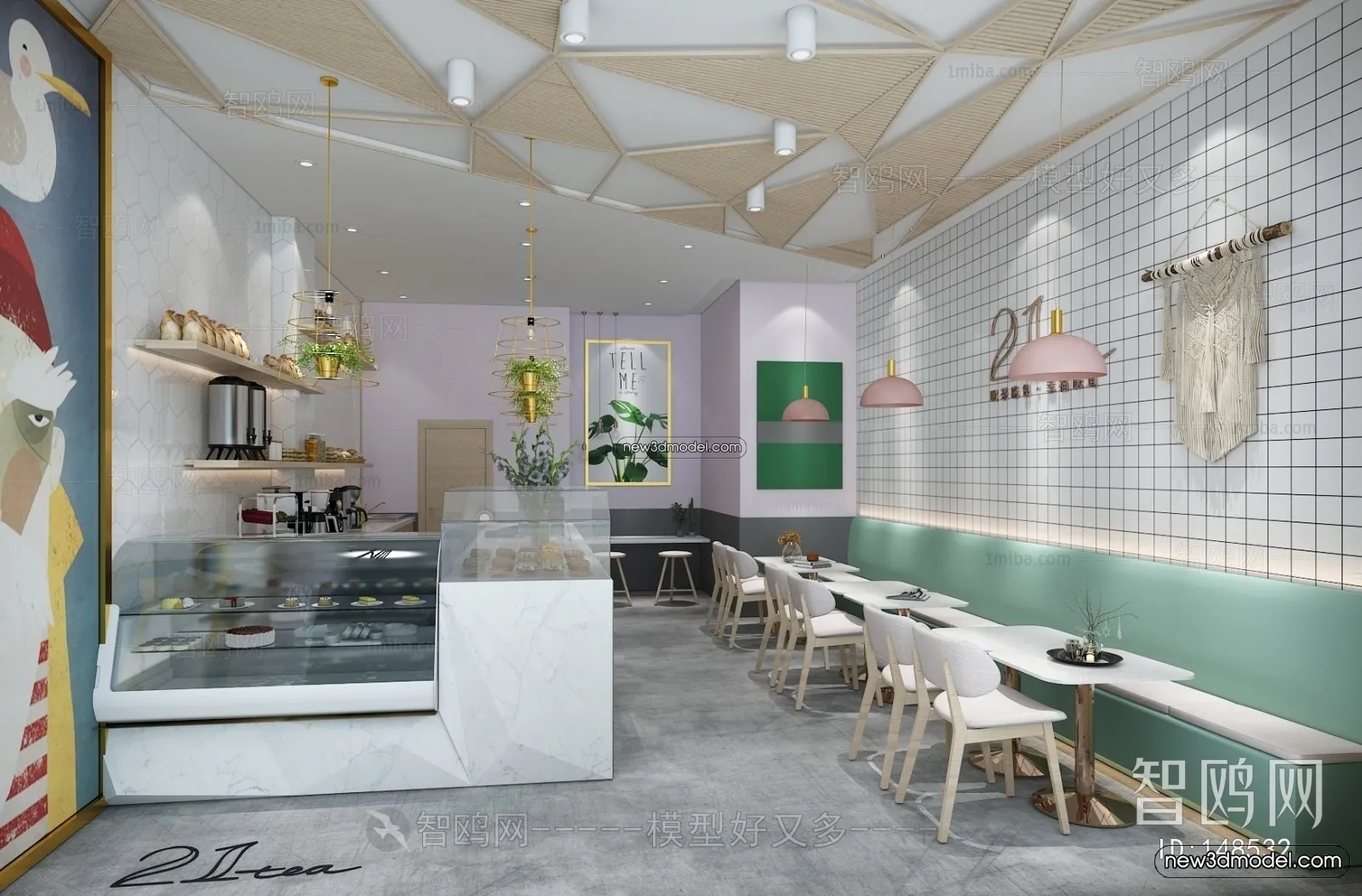 Restaurant and Fastfood 3D Scene – 3D Blocks – 155 – VRAY