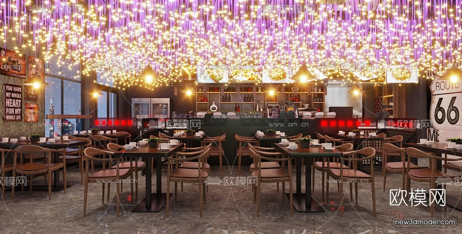 Restaurant and Fastfood 3D Scene – 3D Blocks – 206 – VRAY