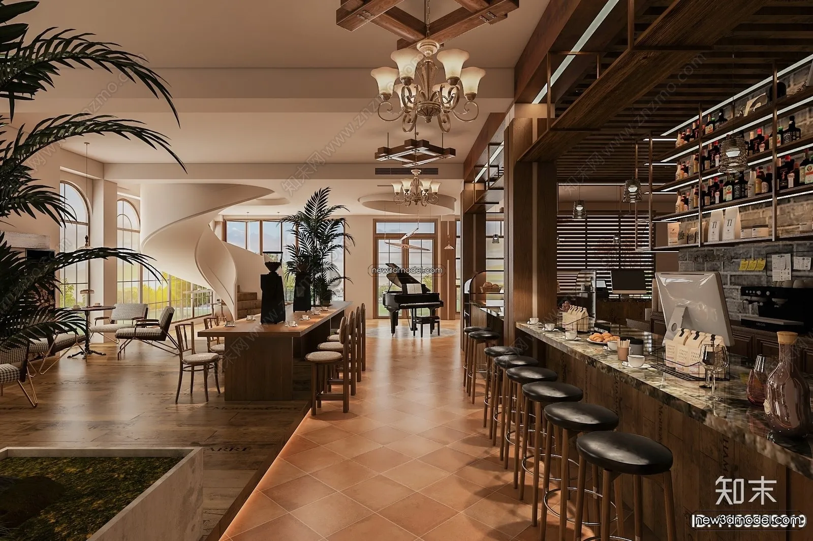 Restaurant and Fastfood 3D Scene – 3D Blocks – 214 – VRAY