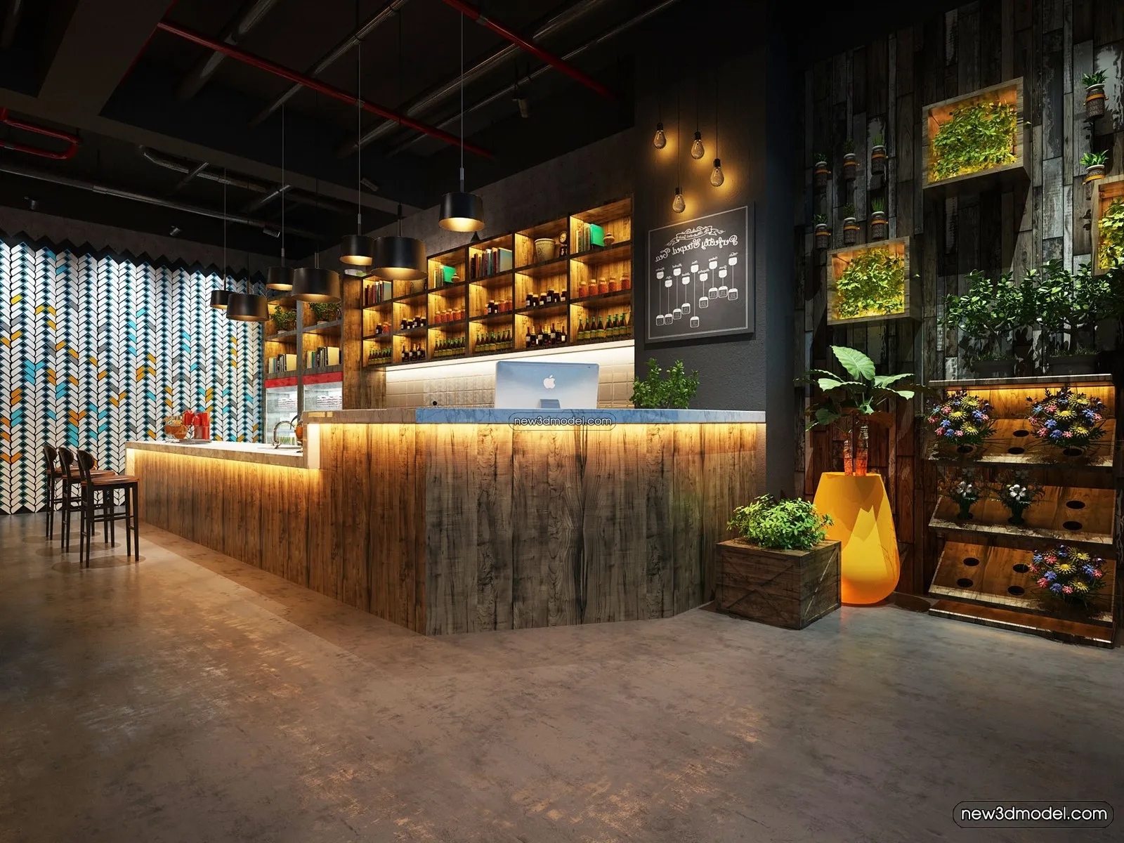 Restaurant and Fastfood 3D Scene – 3D Blocks – 218 – VRAY