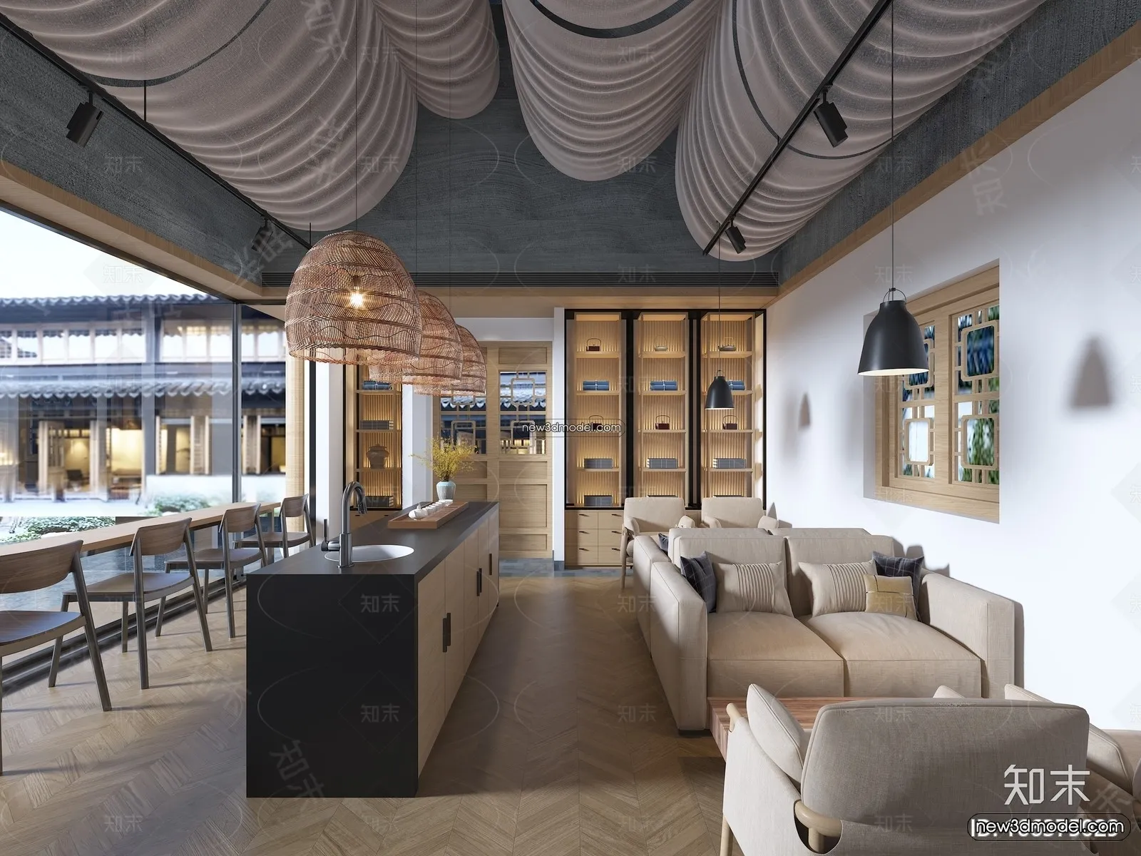 Restaurant and Fastfood 3D Scene – 3D Blocks – 318 – VRAY