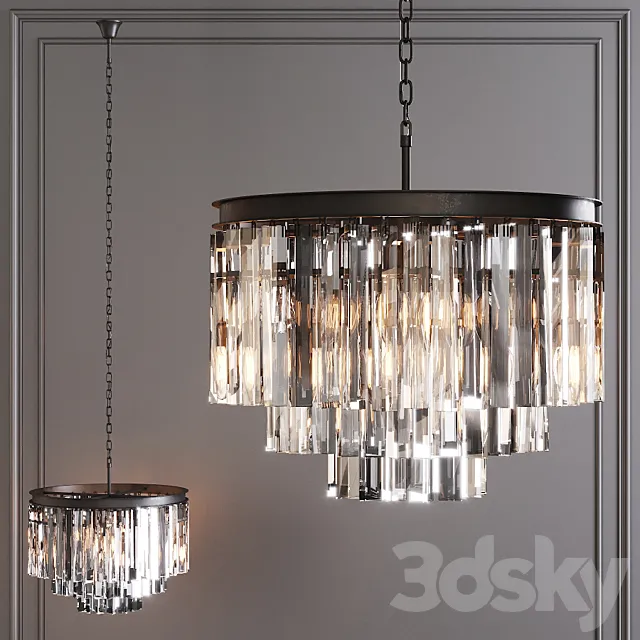 Restoration Hardware 1920S ODEON CLEAR GLASS FRINGE 3-TIER CHANDELIER Black 3D Model Restoration Hardware 1920S ODEON CLEAR GLASS FRINGE 3-TIER CHANDELIER Black 3D Model