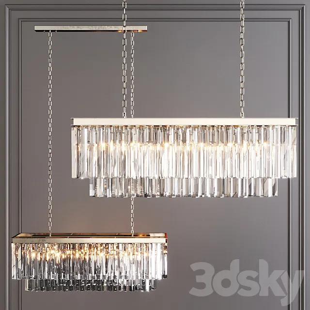 Restoration Hardware 1920S ODEON CLEAR GLASS FRINGE RECTANGULAR CHANDELIER 40 Nickel 3DModel