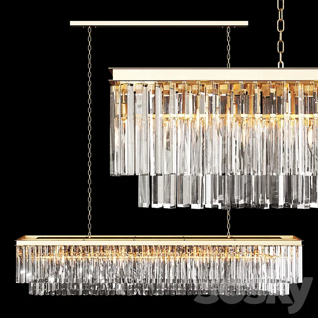 Restoration Hardware 1920S ODEON CLEAR GLASS FRINGE RECTANGULAR CHANDELIER 71 Brass 3D Model