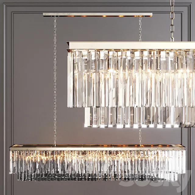 Restoration Hardware 1920S ODEON CLEAR GLASS FRINGE RECTANGULAR CHANDELIER 71 Nickel 3DModel