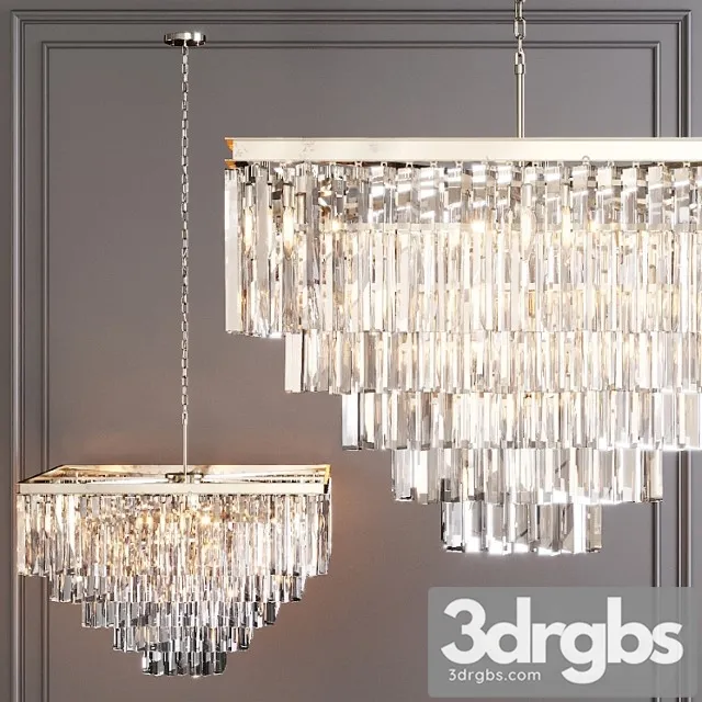 Restoration hardware 1920s odeon clear glass fringe square 5-tier chandelier nickel 3D Model Download
