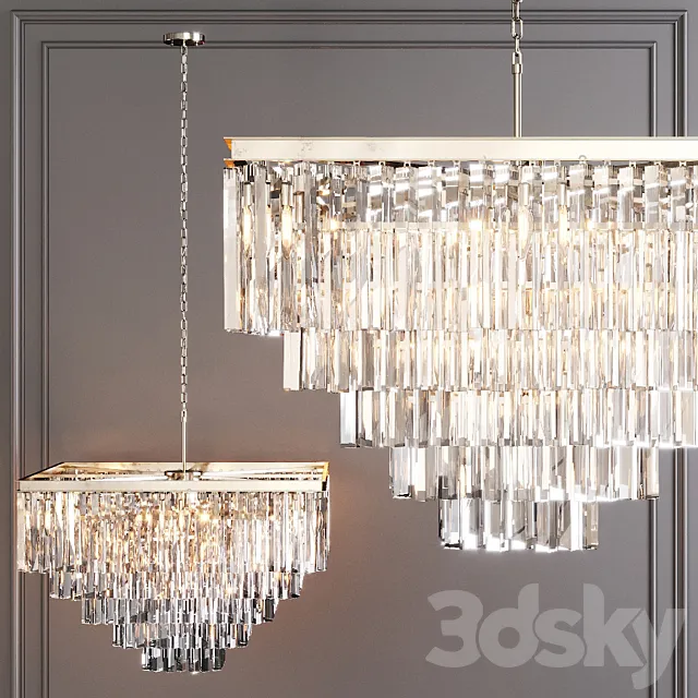 Restoration Hardware 1920S ODEON CLEAR GLASS FRINGE SQUARE 5-TIER CHANDELIER Nickel 3D Model Restoration Hardware 1920S ODEON CLEAR GLASS FRINGE SQUARE 5-TIER CHANDELIER Nickel 3D Model