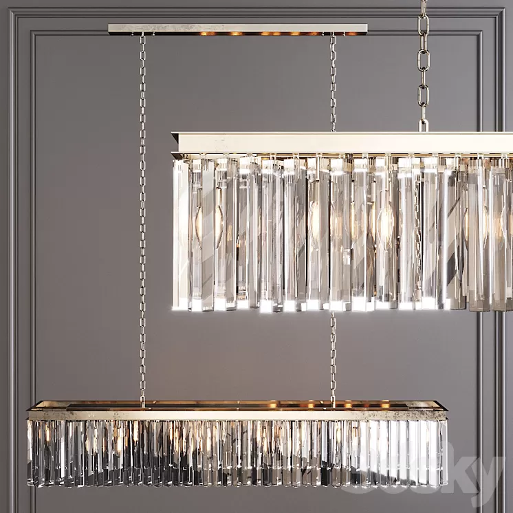 Restoration Hardware 1920S ODEON RHYS CLEAR GLASS PRISM RECTANGULAR CHANDELIER 59 Nickel 3D Model