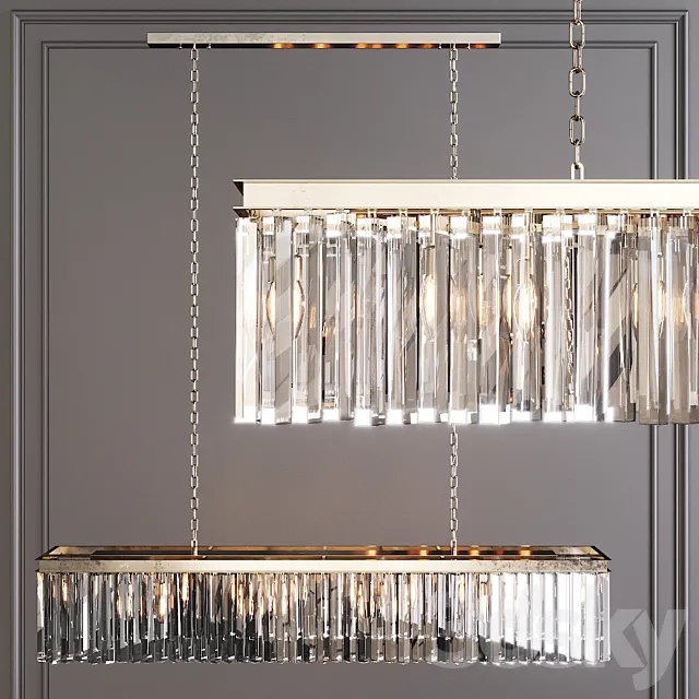 Restoration Hardware 1920S ODEON RHYS CLEAR GLASS PRISM RECTANGULAR CHANDELIER 59 Nickel 3DModel