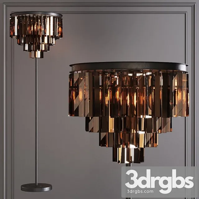 Restoration hardware 1920s odeon smoke glass floor lamp 4-tier black 3D Model Download
