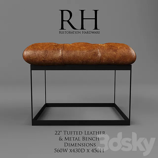 Restoration Hardware _ 22 “Tufted Leather & Metal Bench 3DModel