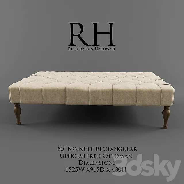 Restoration Hardware _ 60 “Bennett Rectangular Upholstered Ottoman 3D Model Restoration Hardware _ 60 “Bennett Rectangular Upholstered Ottoman 3D Model
