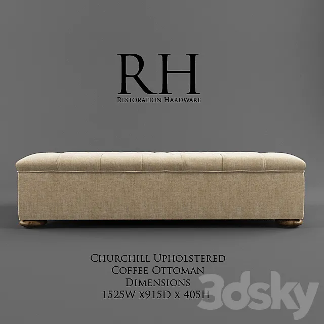 Restoration Hardware _ Churchill Upholstered Coffee Ottoman 3DModel