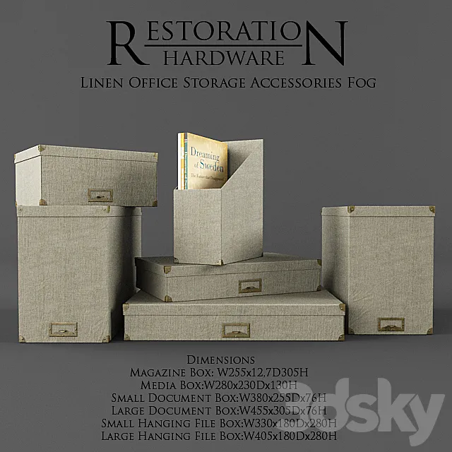 Restoration Hardware _ Linen Office Storage Accessories Fog 3DModel Restoration Hardware _ Linen Office Storage Accessories Fog 3DModel