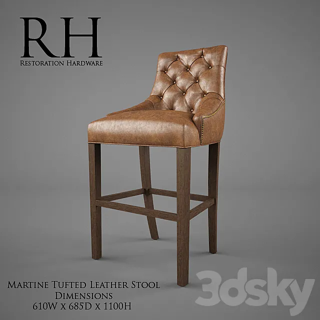 Restoration Hardware _ Martine Tufted Leather Stool 3D Model