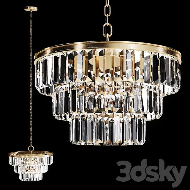 Restoration Hardware ALAINE CRYSTAL CLEAR GLASS 3-TIER CHANDELIER Brass 3DModel