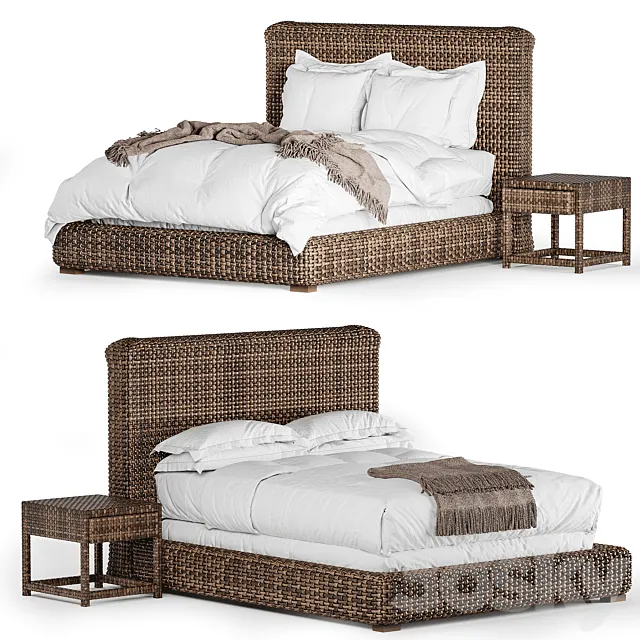 Restoration Hardware Antilles rattan bed 3D Model Restoration Hardware Antilles rattan bed 3D Model
