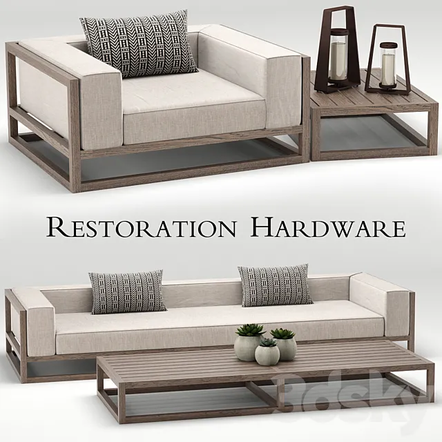 Restoration Hardware Aviara teak sofa 3D Model