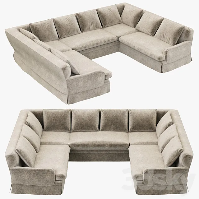 Restoration Hardware Belgian Classic Roll Arm Slipcovered U-Sofa Sectional 3DModel