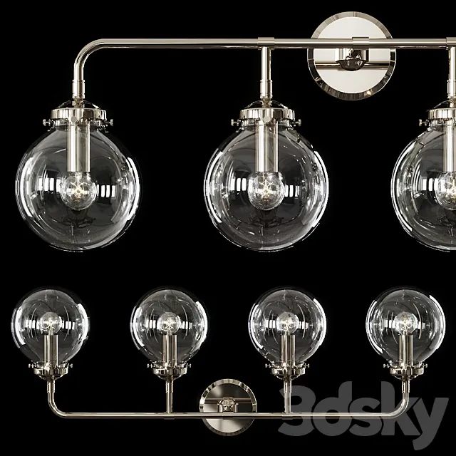 Restoration Hardware BISTRO GLOBE CLEAR GLASS BATH SCONCE 4-LIGHT Nickel 3D Model Restoration Hardware BISTRO GLOBE CLEAR GLASS BATH SCONCE 4-LIGHT Nickel 3D Model