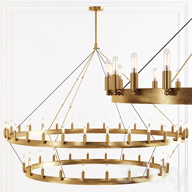 Restoration Hardware CAMINO VINTAGE FILAMENT 2-TIER CHANDELIER 63 Brass 3D Model Restoration Hardware CAMINO VINTAGE FILAMENT 2-TIER CHANDELIER 63 Brass 3D Model