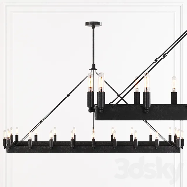 Restoration Hardware CAMINO VINTAGE FILAMENT RECTANGULAR CHANDELIER 52 Black 3D Model Restoration Hardware CAMINO VINTAGE FILAMENT RECTANGULAR CHANDELIER 52 Black 3D Model