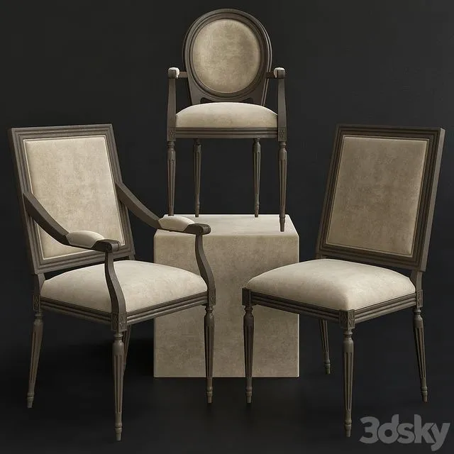 Restoration Hardware Classic Upholstered Chairs 3D Model Restoration Hardware Classic Upholstered Chairs 3D Model