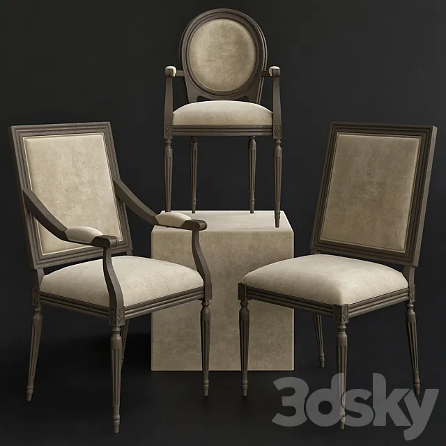 Restoration Hardware Classic Upholstered Chairs 3D Model Restoration Hardware Classic Upholstered Chairs 3D Model