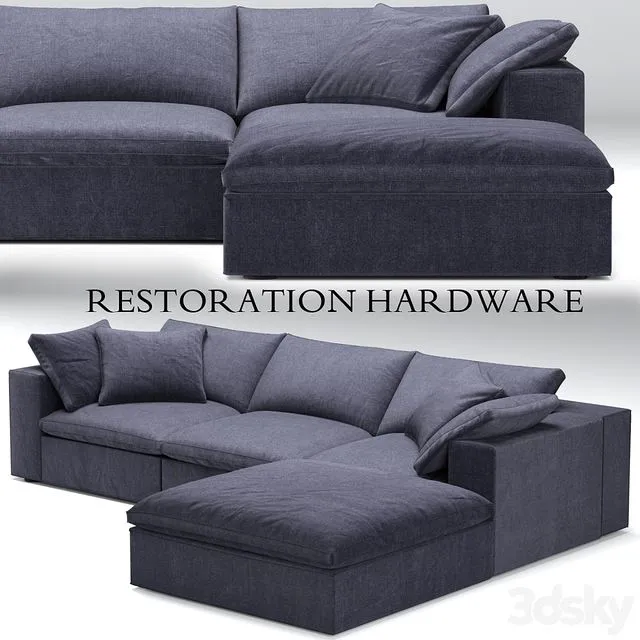 Restoration Hardware Cloud Modular blue sofa 3D Model Restoration Hardware Cloud Modular blue sofa 3D Model
