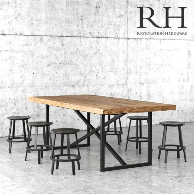 Restoration Hardware dining table and stools 3D Model Restoration Hardware dining table and stools 3D Model