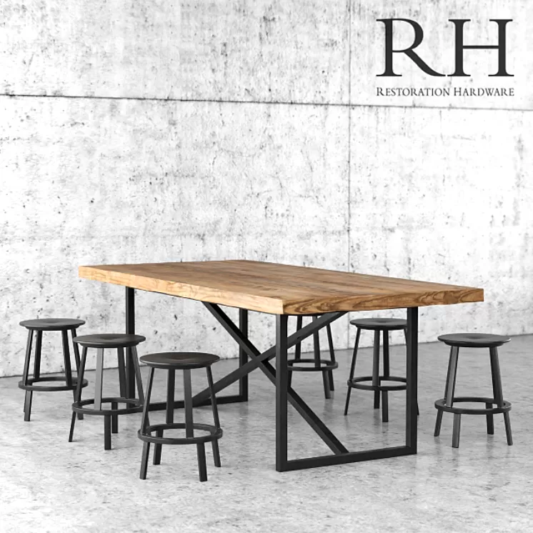Restoration Hardware dining table and stools 3D Model Restoration Hardware dining table and stools 3D Model