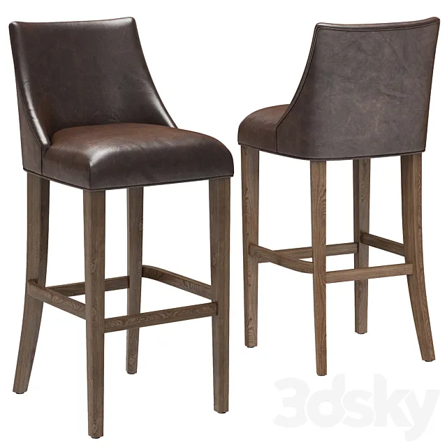 Restoration Hardware Ella Leather Armless Stool 3D Model