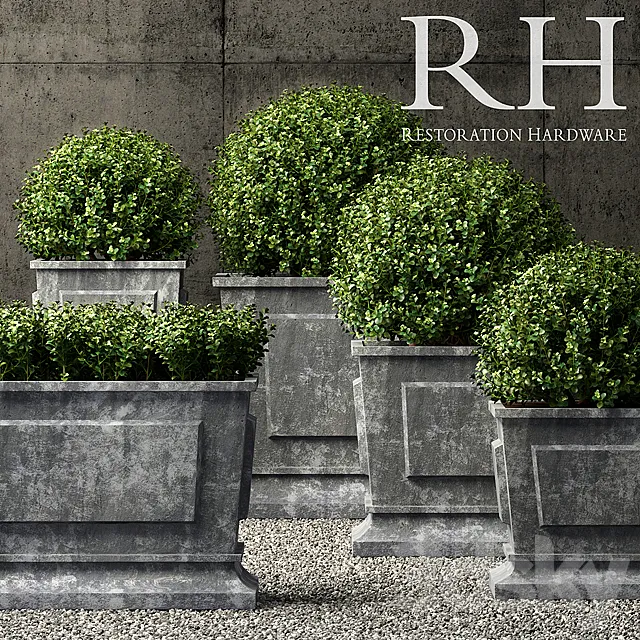 Restoration Hardware estate zinc paneled planters 3D Model Restoration Hardware estate zinc paneled planters 3D Model