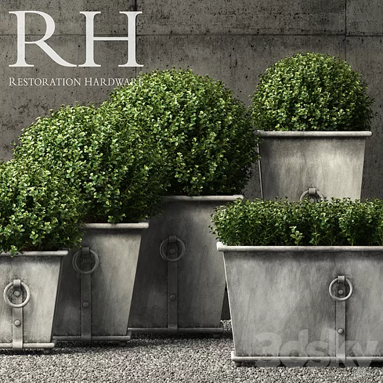 Restoration Hardware estate zinc ring square planters 3D Model Restoration Hardware estate zinc ring square planters 3D Model