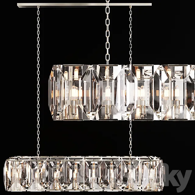 Restoration Hardware HARLOW CRYSTAL RECTANGULAR CHANDELIER 55 Nickel 3DModel
