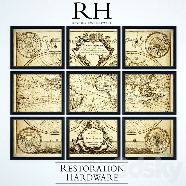 Restoration Hardware L’isle’s 1720 World Map Frames 3D Model Restoration Hardware L’isle’s 1720 World Map Frames 3D Model