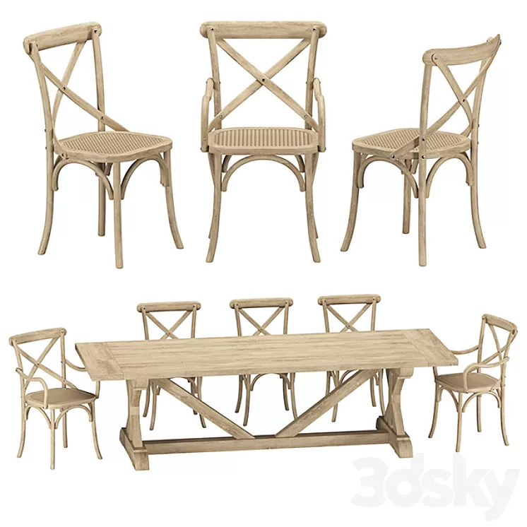 Restoration Hardware – Madeleine Chairs with Salvaged Table 3D Model Restoration Hardware – Madeleine Chairs with Salvaged Table 3D Model