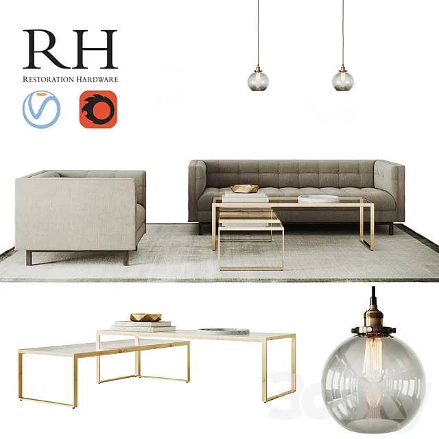 Restoration Hardware Madison sofa set 3D Model Restoration Hardware Madison sofa set 3D Model