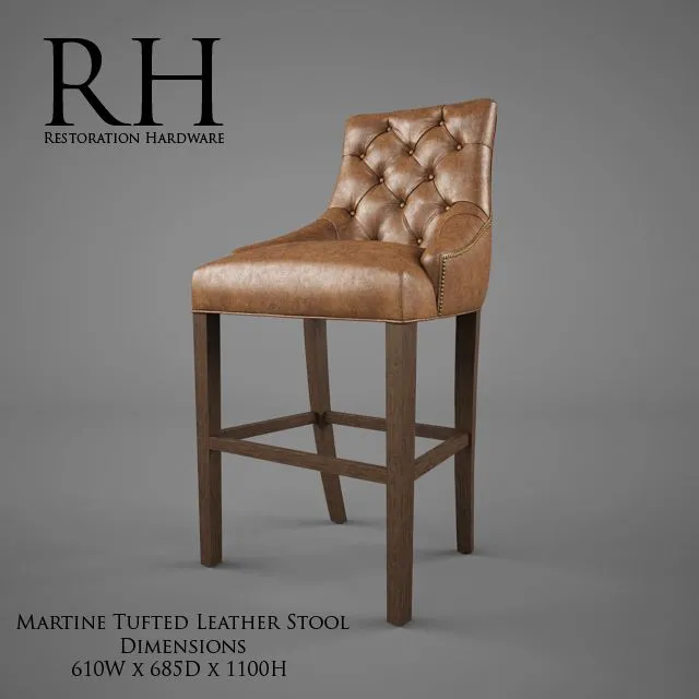 Restoration Hardware Martine Tufted Leather Stool 3D Model Restoration Hardware Martine Tufted Leather Stool 3D Model